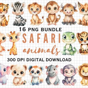Aquarelle Safari animaux mignons jungle clipart collection animaux mignons PNG boho Safari chambre d'enfant décor portrait clipart sublimation dessins png