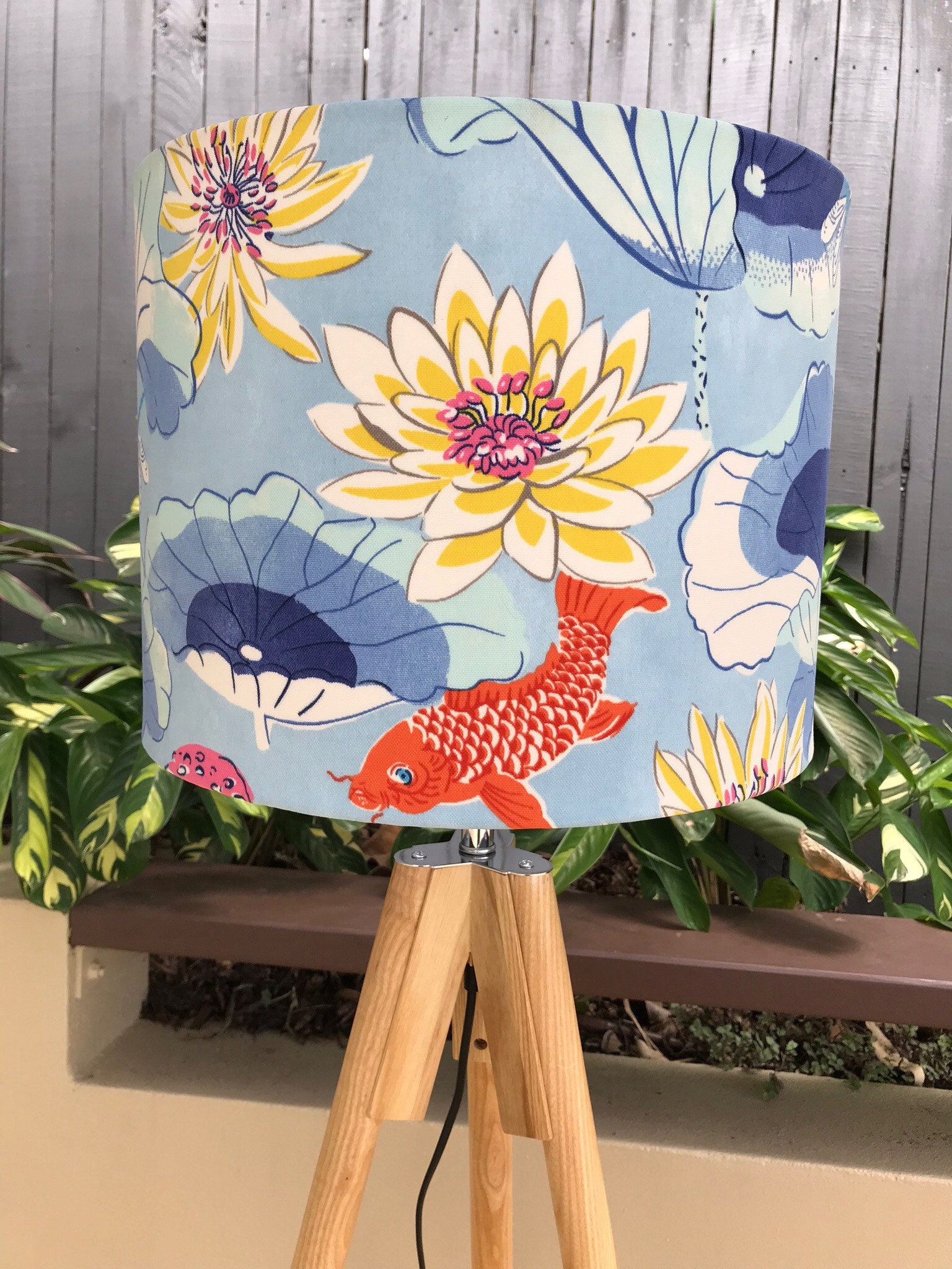 Goldfish Pond Upholstered Lampshade On Solid Timber Floor Lamp