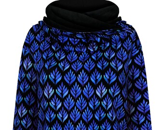 Women&#39;s sweatshirt with a large hood, patterned sweatshirt with flowers and leaves, women&#39;s turtleneck sweatshirt, original sweatshirt