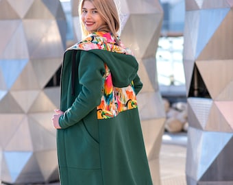 Long sweatshirt, colorful coat