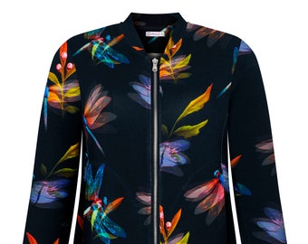 butterfly bomber, boho jacket, classic women,s bomber, floral jacket, floral blazer, women's bomber, printed jacket, bomber floral print