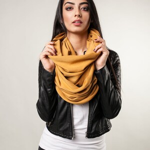 shawl, knitted shawl, cotton shawl, infinity, shawl made of cotton, scarf, warm shawl, women shawl,organic shawl gold yellow image 2