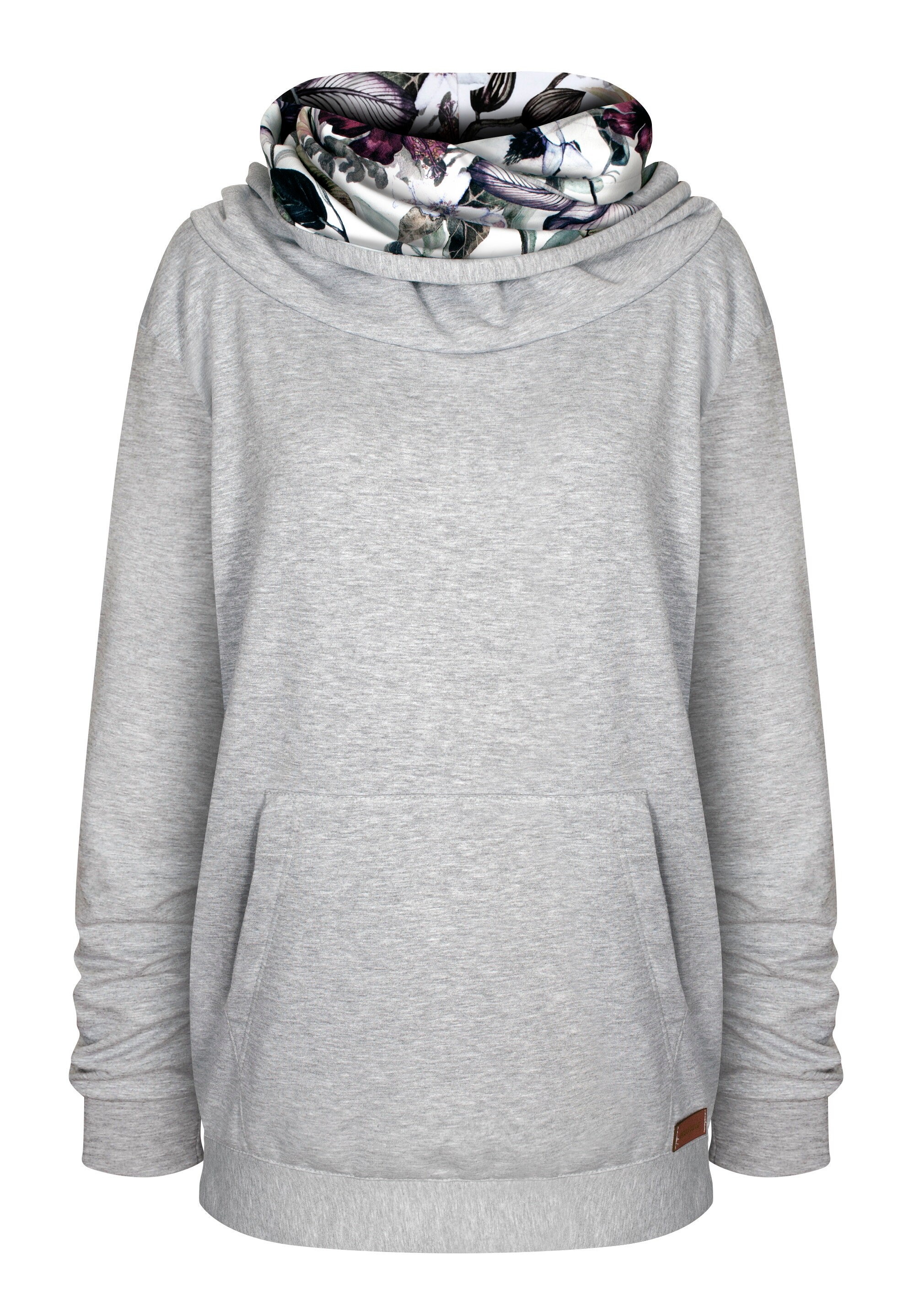 Women's sweatshirt with a large hood, patterned sweatshirt with flowers and leaves, women's turtleneck sweatshirt, original sweatshirt