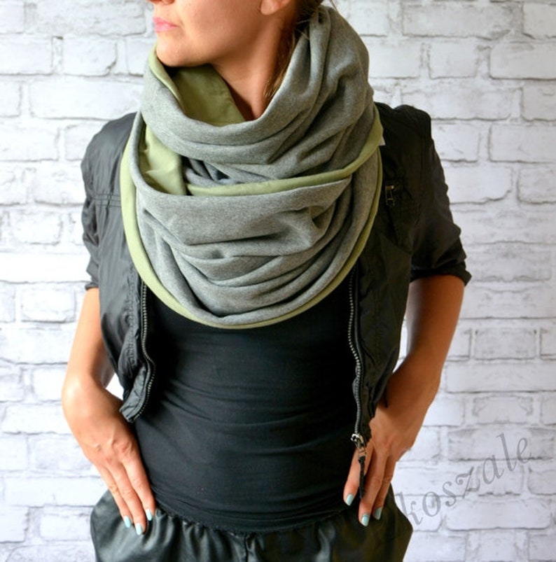 shawl, knitted shawl, cotton shawl, infinity, shawl made of cotton, grey green scarf, warm shawl, women shawl,organic shawl image 1