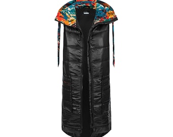 Black + green panther quilted vest