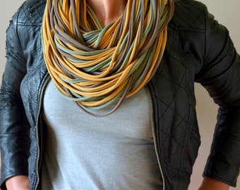 Tricot écharpe collier de cordes de coton, 100 % coton, miel-brun-kaki