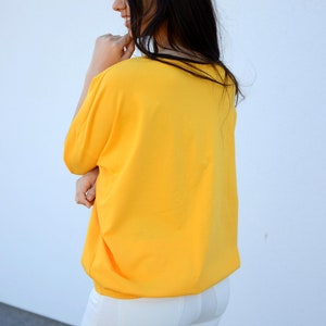 Wide Loose Blouse Bust Oversize Yellow, cotton blouse for women, blouse vintage for girls, blouse sleeved, loose blouse, gold top image 3