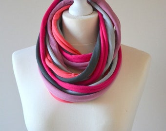 knitted necklace cotton tuba shawl scarf colorful boho party, cotton strings, straps in pink grey