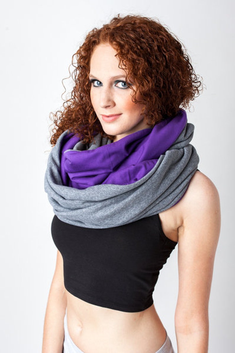 shawl, knitted shawl, cotton shawl, infinity, shawl made of cotton, grey purple scarf, warm shawl, women shawl,organic shawl image 3