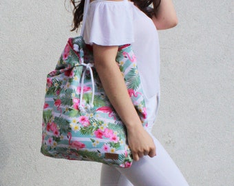 flamingo bag, large beach bag, waterproof bag