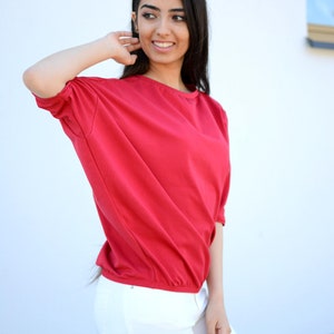 Wide Loose Blouse Bust Oversize Red, cotton blouse for women, blouse vintage for girls, blouse sleeved, loose blouse, maternity shirt image 3