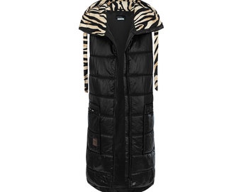 Black + zebra quilted vest