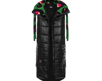 Black + green panther quilted vest