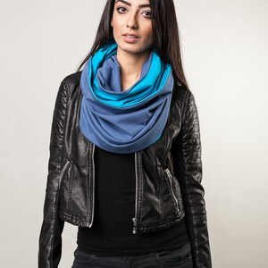 shawl, knitted shawl, cotton shawl, infinity, shawl made of cotton, gray scarf, warm shawl, women shawl,organic shawl, blue image 2