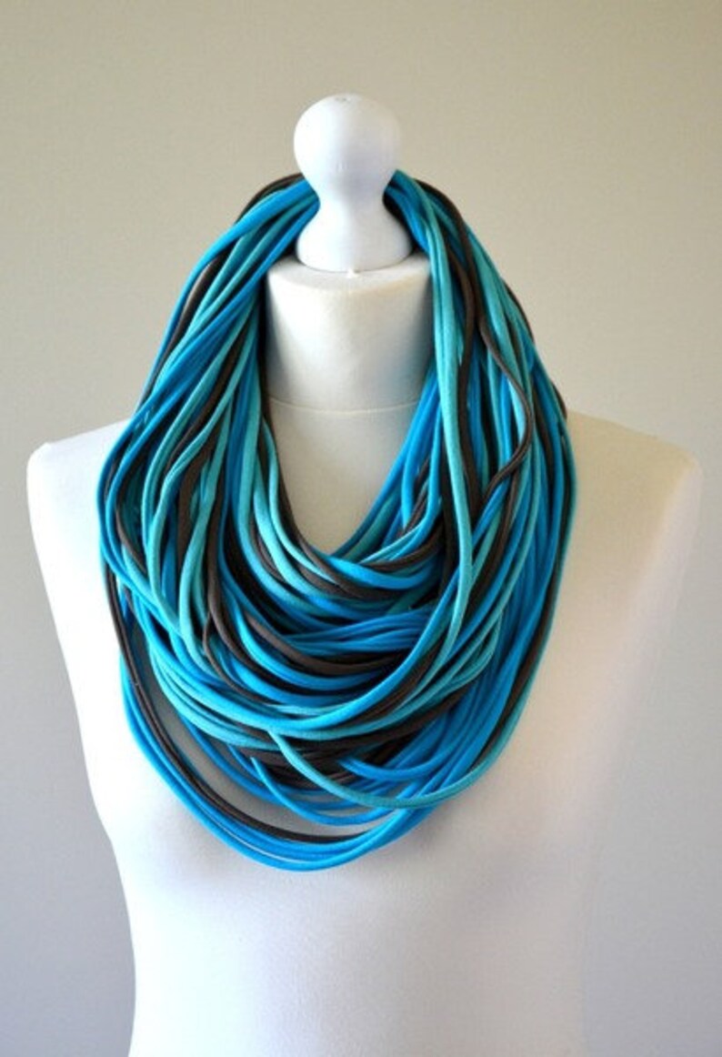 Knitted Necklace Blue Strings Infinity - Etsy
