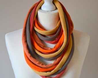 knitted necklace cotton tuba shawl scarf colorful boho party, cotton strings, straps in brown - orange