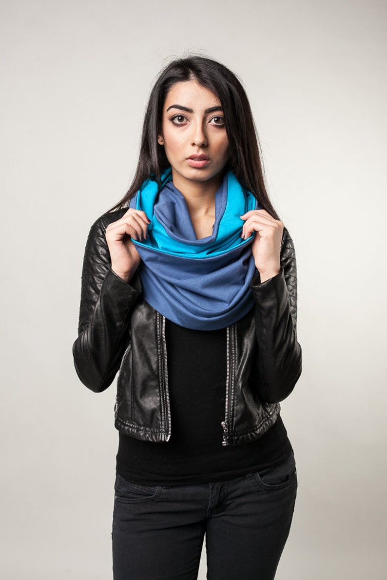 shawl, knitted shawl, cotton shawl, infinity, shawl made of cotton, gray scarf, warm shawl, women shawl,organic shawl, blue image 4