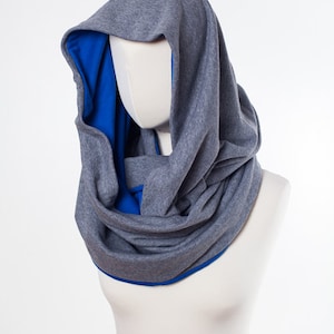 shawl, knitted shawl, cotton shawl, infinity, shawl made of cotton, grey navy blue scarf, warm shawl, women shawl,organic shawl image 1