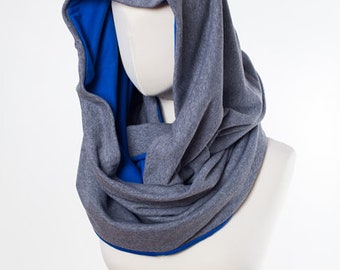 shawl, knitted shawl, cotton shawl, infinity, shawl made of cotton, grey - navy blue scarf, warm shawl, women shawl,organic shawl