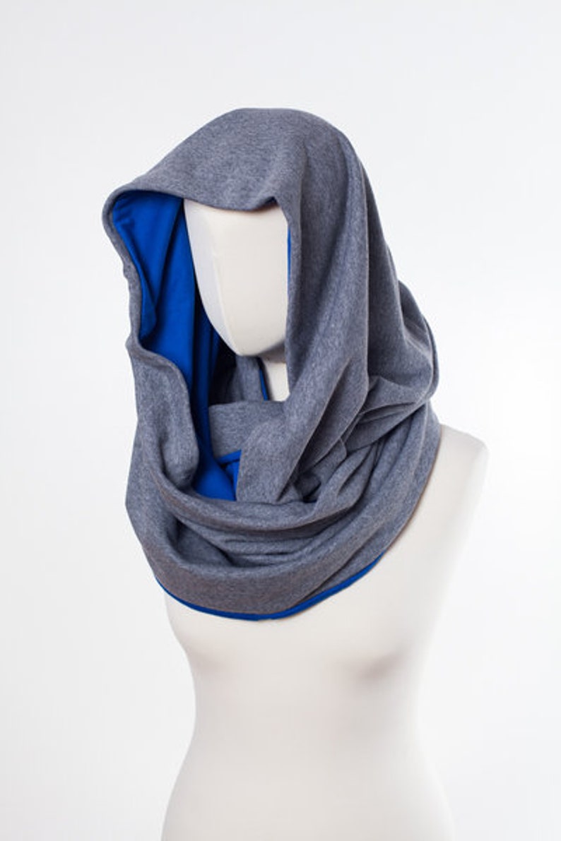 shawl, knitted shawl, cotton shawl, infinity, shawl made of cotton, grey navy blue scarf, warm shawl, women shawl,organic shawl image 1