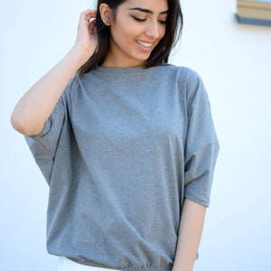 Wide Loose Blouse Bust Oversize Grey, cotton blouse for women, blouse vintage for girls, blouse sleeved, loose blouse, grey top image 2