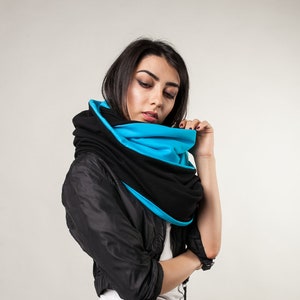 shawl, knitted shawl, cotton shawl, infinity, shawl made of cotton, black blue scarf, warm shawl, women shawl,organic shawl with cotton image 1
