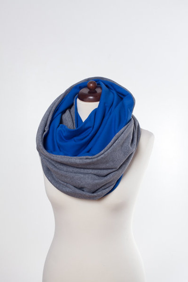 shawl, knitted shawl, cotton shawl, infinity, shawl made of cotton, grey navy blue scarf, warm shawl, women shawl,organic shawl image 2