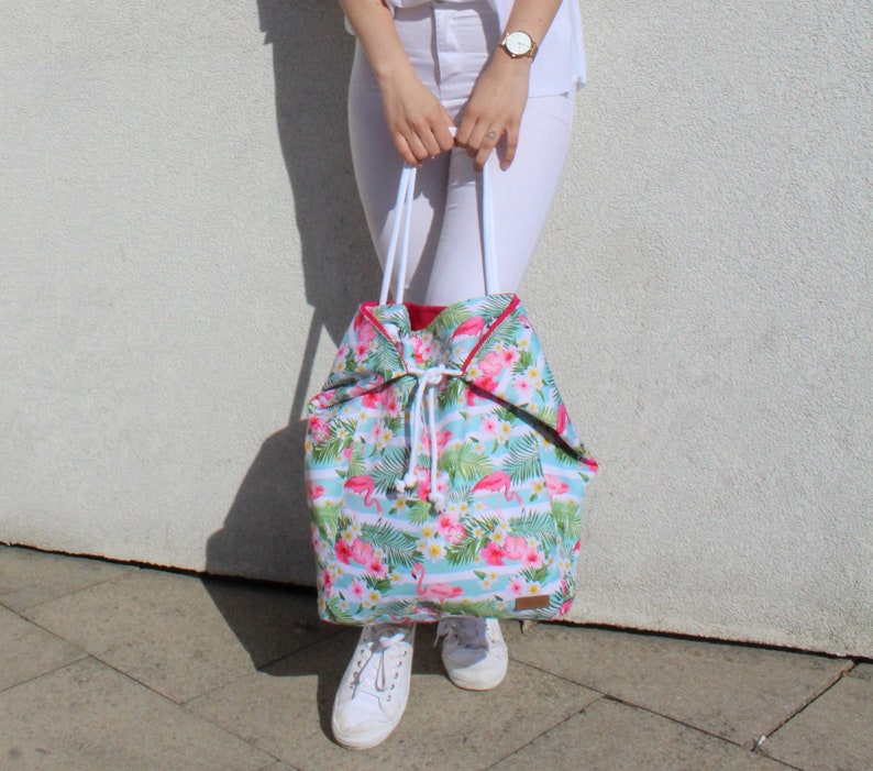 flamingo bag, large beach bag, waterproof bag image 2