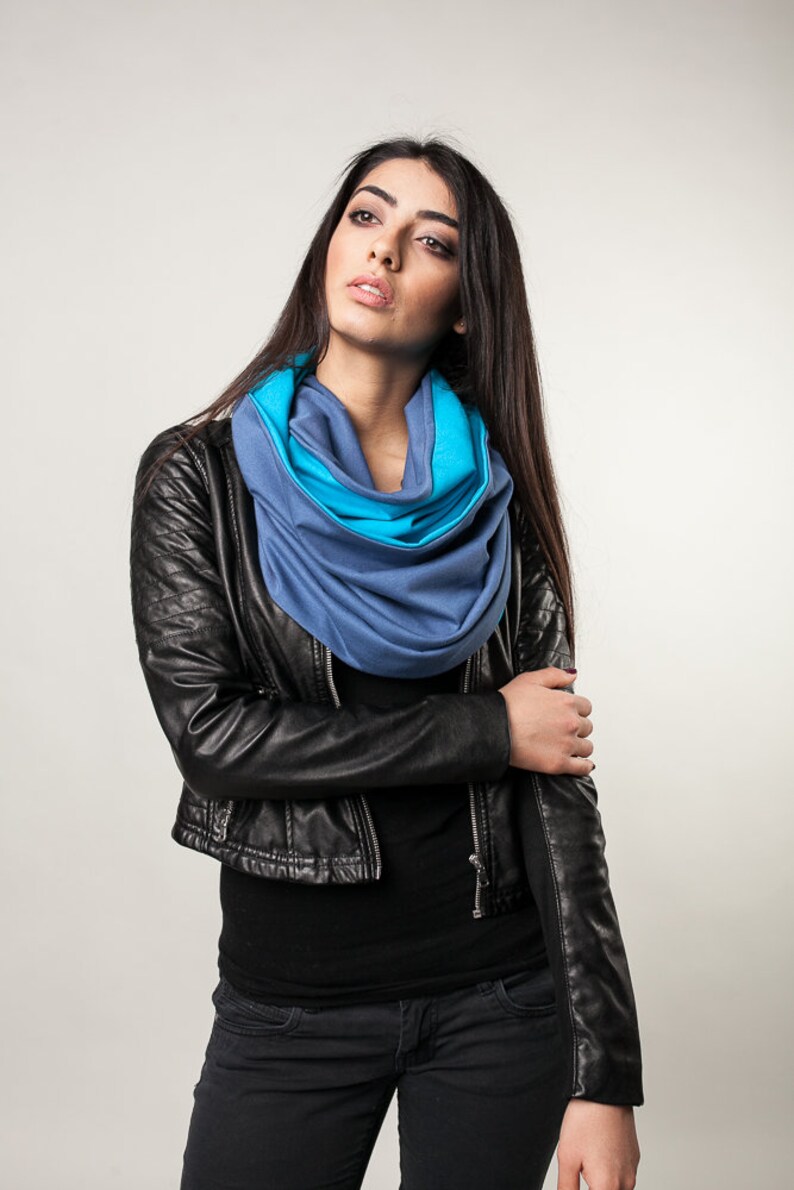 shawl, knitted shawl, cotton shawl, infinity, shawl made of cotton, gray scarf, warm shawl, women shawl,organic shawl, blue image 3