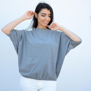 Wide Loose Blouse Bust Oversize Grey, cotton blouse for women, blouse vintage for girls, blouse sleeved, loose blouse, grey top image 1