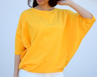 Wide Loose Blouse Bust Oversize Yellow, cotton blouse for women, blouse vintage for girls, blouse sleeved, loose blouse, gold top