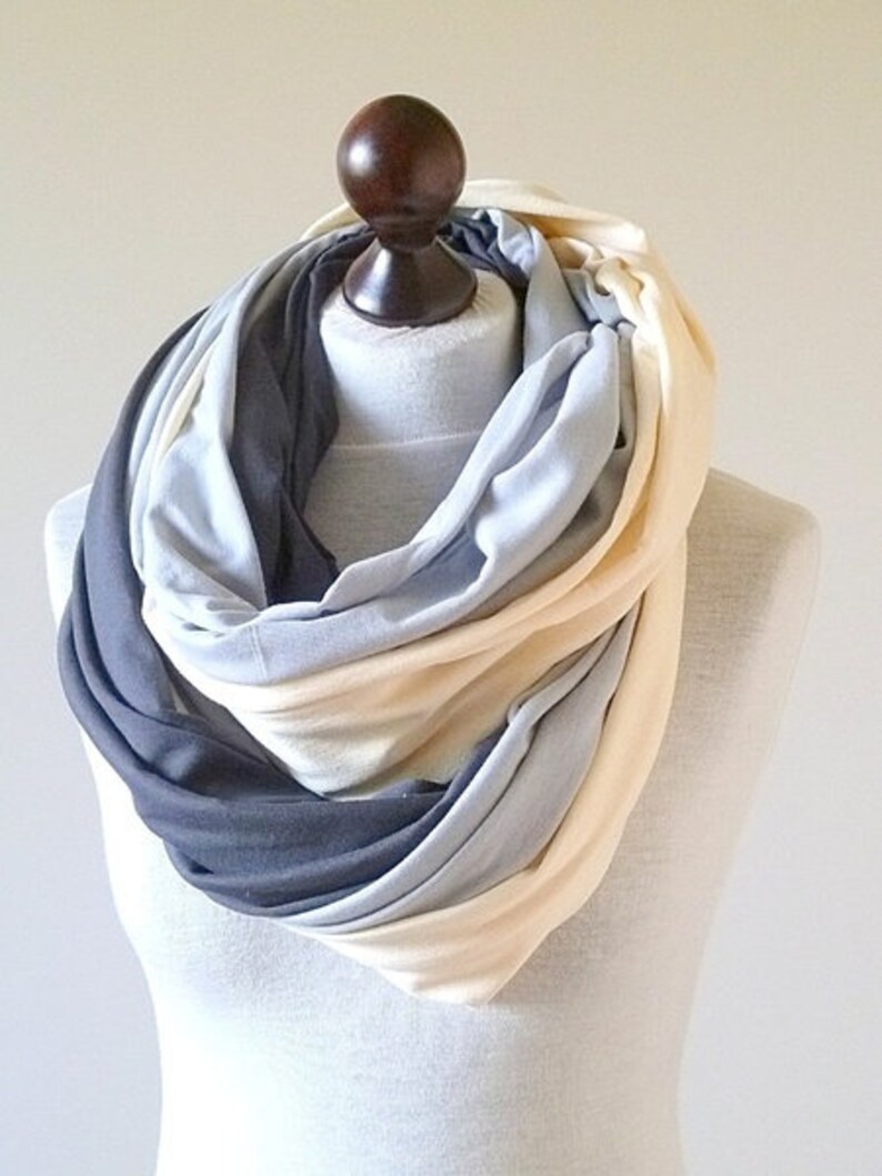 shawl, knitted shawl, cotton shawl, infinity, shawl made of cotton, scarf, warm shawl, women shawl,organic shawl, creme-grey image 2