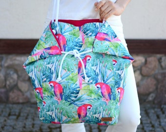Big shoulder bag, beach bag, bag in parrots, colored bag, waterproof bag