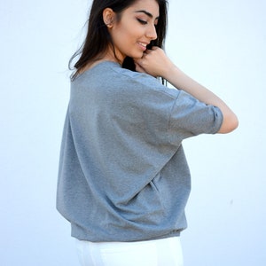 Wide Loose Blouse Bust Oversize Grey, cotton blouse for women, blouse vintage for girls, blouse sleeved, loose blouse, grey top image 4