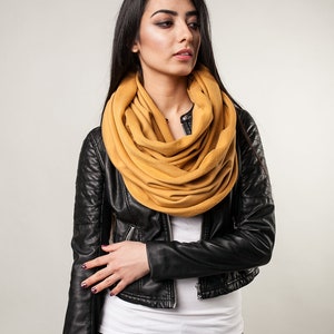 shawl, knitted shawl, cotton shawl, infinity, shawl made of cotton, scarf, warm shawl, women shawl,organic shawl gold yellow image 3