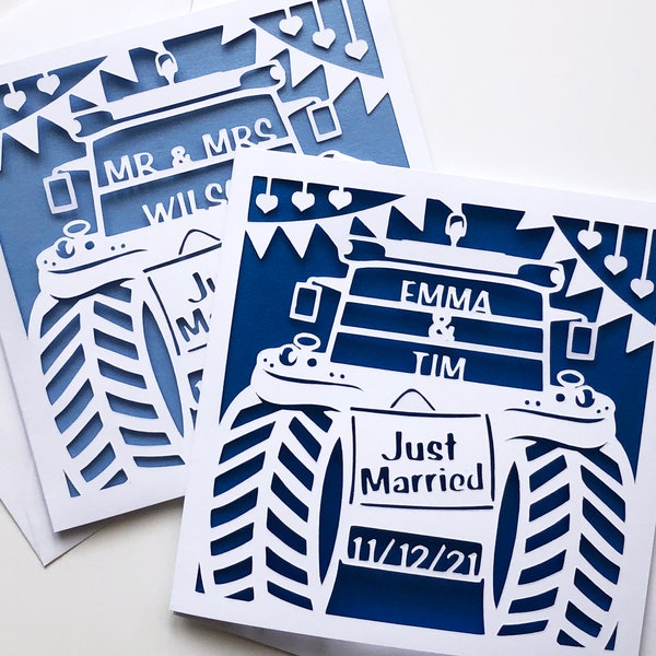 Personalised Paper Cut Just Married Tractor Wedding Card / Congratulations / Happy Couple Card / Farm Wedding / Tractor Card