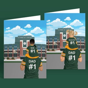 Packers de Green Bay, carte de voeux Lambeau Field Stadium / # 1 papa, # 1 fils, # fille carte de voeux