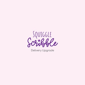 May include: Purple logo with the text "Squiggle Scribble" and the words "Delivery Upgrade" below.