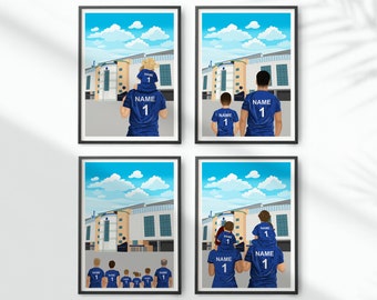 Personalised Football Print / Chelsea Gift / Stamford Bridge Stadium Gift / Family Portrait Gift / Custom Football Print / Father Gift