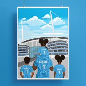 Personalised Football Print / Manchester City Gift / Etihad Stadium Gift / Family Portrait Gift / Custom Football Gift / Father Gift