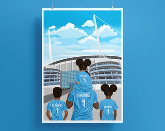 Personalised Football Print / Manchester City Gift / Etihad Stadium Gift / Family Portrait Gift / Custom Football Gift / Father Gift