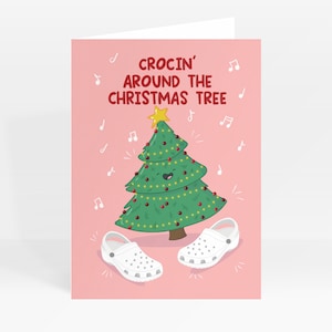 Carte de Noël Crocin' Around The Christmas / Carte de Noël drôle / Jeu de mots pour carte de Noël