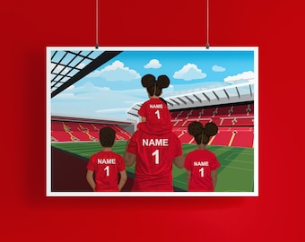Personalised Football Print Landscape / Liverpool / Inside Anfield Stadium / Family Portrait Gift / Custom Football Gift / Father Gift