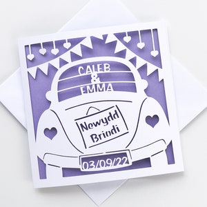 Carte de mariage personnalisée Newydd Briodi en papier découpé / / Félicitations / / Carte de couple heureux