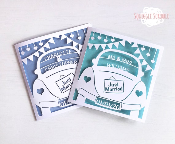 Personalised Paper Cut Just Married Wedding Card // Congratulations // Happy Couple Card