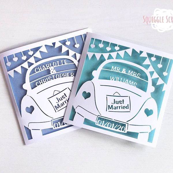 Personalised Paper Cut Just Married Wedding Card // Congratulations // Happy Couple Card