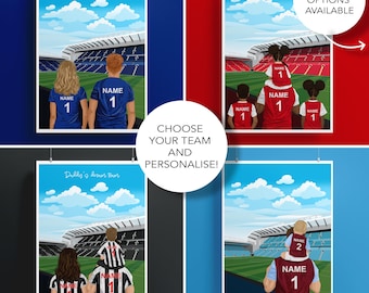 Personalised Football Print, Family Portrait Gift, Custom Football Gift, Dad Gift, Personalised Family Football Picture, Football Fan Gift