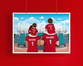 Personalised Football Print / Manchester United / Old Trafford Stadium / Family Portrait Gift / Custom Football Gift/ Father Gift / Vertical