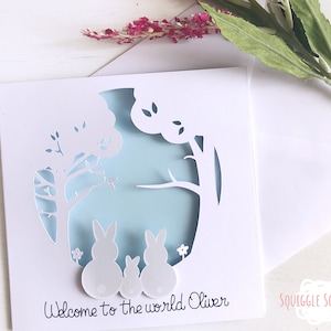 Carte personnalisée pour nouveau-né - Carte Bienvenue dans le monde avec un lapin