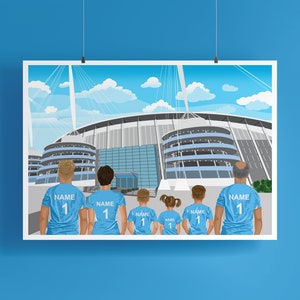 Personalised Football Print Landscape / Manchester City Gift / Etihad Stadium Gift / Family Gift / Custom Football Gift / Father Gift